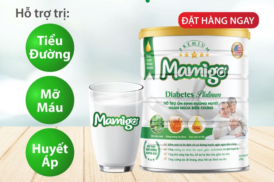 Sữa non thảo dược Mamigo hỗ trợ tiểu đường, huyết áp, mỡ máu