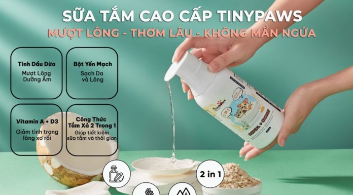 SỮA TẮM TINYPAWS – GIẢI PHÁP CHO THÚ CƯNG LÔNG XƠ RỐI, MÙI HÔI, MẨN NGỨA SỮA TẮM CAO CẤP TINYPAWS CHO THÚ CƯNG