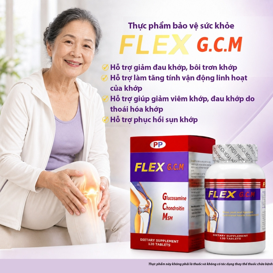 FLEX G.C.M hỗ trợ tái tạo dịch ổ khớp, làm tăng tính vận động linh hoạt của khớp, giúp giảm đau khớp do thoái hóa khớp.